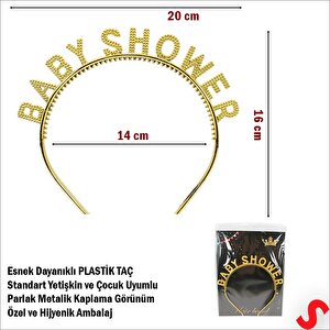 Baby Shower, Parlak Metal Görünümlü Plastik Taç - Altın