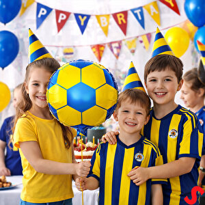 Sarı Lacivert Futbol Topu Folyo Balon - 45 Cm