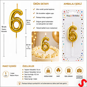 6 Rakam Mum Altın - 10 Cm