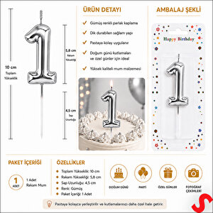 1 Rakam Mum Gümüş - 10 Cm