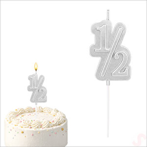 1/2 Yarım Yaş Doğum Günü Mumu, 12 Cm - Gümüş