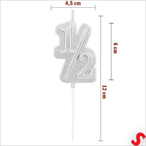 1/2 Yarım Yaş Doğum Günü Mumu, 12 Cm - Gümüş