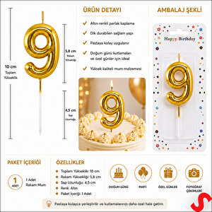 9 Rakam Mum Altın - 10 Cm