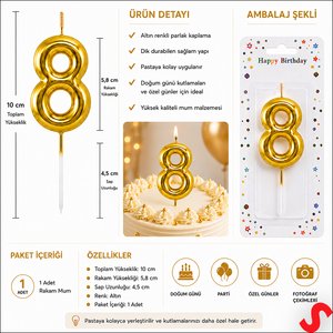 8 Rakam Mum Altın - 10 Cm