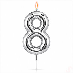 8 Rakam Mum Gümüş - 10 Cm