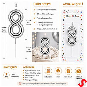 8 Rakam Mum Gümüş - 10 Cm