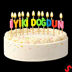 İyiki Doğdun Renkli Harf Mum Seti, 6 Cm