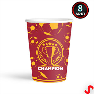 Futbol Temalı Sarı Kırmızı Champion Karton Bardak - 8 Adet