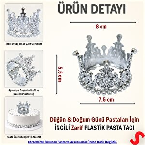 İncili Plastik, Pasta Süsleme Tacı 8 Cm X 5 Cm - Gümüş