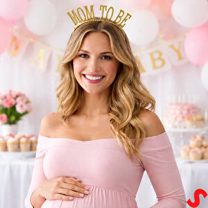Mom To Be, Parlak Metal Görünümlü Plastik Taç - Altın