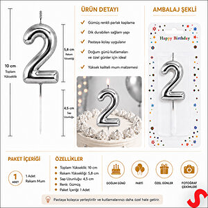 2 Rakam Mum Gümüş - 10 Cm