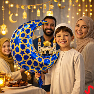 Ramazan Ay Kubbe Mavi Folyo Balon - 65 Cm