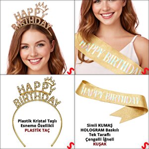Happy Birthday Taç Ve Kuşak Seti - Altın
