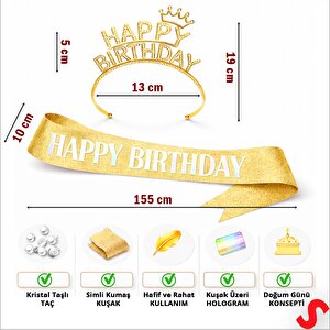 Happy Birthday Taç Ve Kuşak Seti - Altın