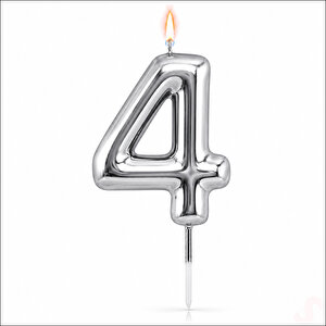 4 Rakam Mum Gümüş - 10 Cm