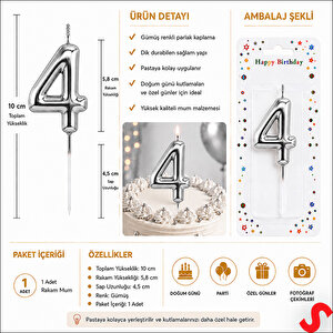 4 Rakam Mum Gümüş - 10 Cm