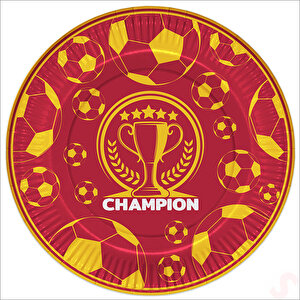 Futbol Sarı Kırmızı Champion Karton Tabak - 23cm X 8 Adet