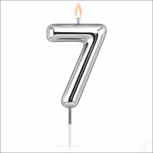 7 Rakam Mum Gümüş - 10 Cm