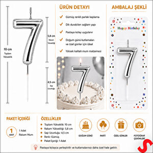 7 Rakam Mum Gümüş - 10 Cm