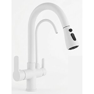 U Arıtmalı Uzayan Spiralli Mutfak Evi̇ye Lavabo Bataryası Beyaz
