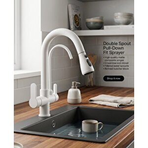 U Arıtmalı Uzayan Spiralli Mutfak Evi̇ye Lavabo Bataryası Beyaz