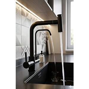 U Arıtmalı Uzayan Spiralli Mutfak Evi̇ye Lavabo Bataryası Siyah