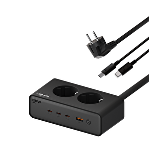Masaüstü Priz Hızlı Şarj İstasyonu 6 In 1 | 2x 4000w Ac, 65w 3xusb-c, 1 Usb-a, 100w Kablo (x6423) Standart 1072 Siyah