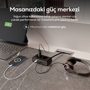 Masaüstü Priz Hızlı Şarj İstasyonu 6 In 1 | 2x 4000w Ac, 65w 3xusb-c, 1 Usb-a, 100w Kablo (x6423) Standart 1072 Siyah