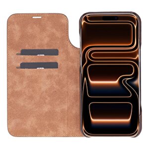 Apple Iphone 17 Pro Için, Hakiki Deri, El Yapımı, Cüzdanlı Slim Kılıf, Mag Safe Ile Uyumlu, İç Yüzeyi Kadife, Gölgeli Taba