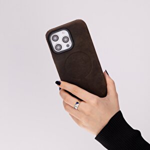 Apple Iphone 16 Pro Uyumlu, Hakiki Deri, El Yapımı Kılıf, Kahve