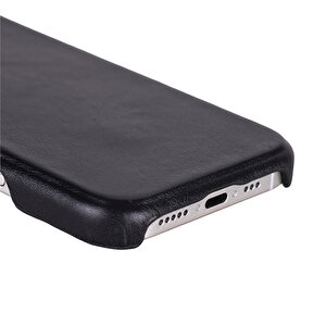 Apple Iphone 17 Pro Için, Hakiki Deri, El Yapımı Kılıf, Magsafe Ile Uyumlu, İç Yüzeyi Kadife, Kömür Siyah