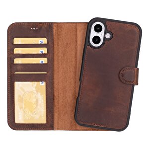 Cüzdan Taşıma Derdi Olmadan – Iphone 16 Plus Uyumlu Hakiki Deri El Yapımı Kart Yuvalı Kılıf (gölgeli Taba)
