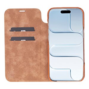 Apple Iphone 17 Air Için, Hakiki Deri, El Yapımı, Cüzdanlı Slim Kılıf, Mag Safe Ile Uyumlu, İç Yüzeyi Kadife, Antik Kahve