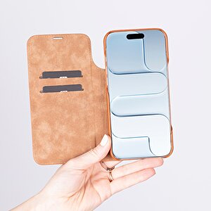 Apple Iphone 17 Air Için, Hakiki Deri, El Yapımı, Cüzdanlı Slim Kılıf, Mag Safe Ile Uyumlu, İç Yüzeyi Kadife, Antik Kahve