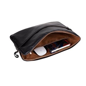 Leeds 16 Inç Macbook Ve Pc Uyumlu, Hakiki Deri, El Yapımı Kılıf, Kömür Siyahı