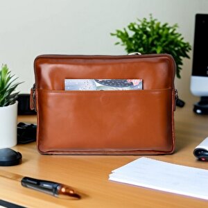 Leeds 14 Inç Macbook Ve Pc Uyumlu, Hakiki Deri, El Yapımı Kılıf, Gölgeli Taba