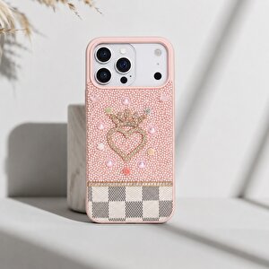 Vissel Iphone 17 Pro Uyumlu Taşlı Kalp Detaylı Kılıf – Parlak Taşlı, Darbe Emici Koruma, Şık & Trend Telefon Kılıfı, Pembe