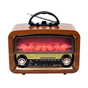 Nostajik Şömine Efektli Ahşap Şarjlı 3 Dalga Radyo Telefon Tutucu,bluetooth,tf Kart-903