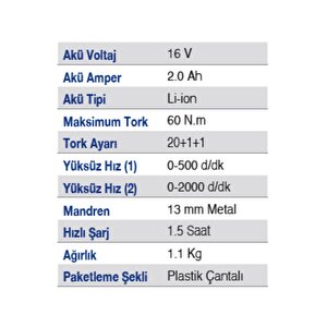 En 160 Ds Kömürsüz Darbeli Şarjlı Matkap