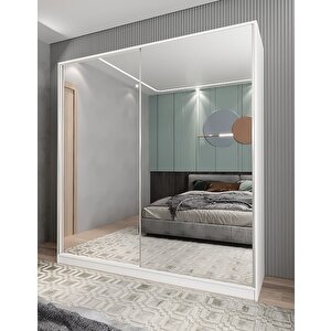 Bodrum Sürgü Kapaklı Dolap Gardırop Beyaz 208cm Montaj Dahil