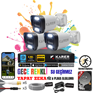 Exi̇tcam 3 Kamerali-renkli̇ Görüş-su Geçi̇rmez-yüz Ve Araç Tanimali-yapay Zeka Ayricalikli Güvenli̇k Seti̇