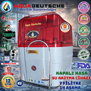 Aqua Deutsche Premi̇um Şefaf Kirmizi Beyaz Ücretsi̇z Montaj & Pompali 12 Li̇tre 7 Fi̇ltre 14 Aşama Su Aritma Ci̇hazi