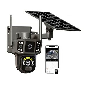 Solar Kamera Wifi V380 Pro Güneş Enerjili 10x Zoom 6mp 2 Lens Alarm Ses Akıllı Wifi Güvenlik Kamera