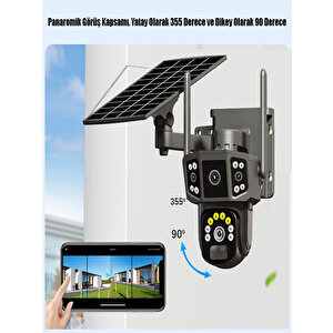 Solar Kamera Wifi V380 Pro Güneş Enerjili 10x Zoom 6mp 2 Lens Alarm Ses Akıllı Wifi Güvenlik Kamera