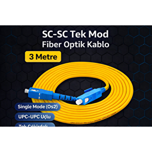 Fiber Optik 3 Metre Patch Kablo Sc-sc Sm Patchcord Single Mode 2.0mm 9/125 Os2 Tek Çekirdek Ev-ofi̇s Internet Bağlantısı Için