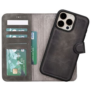 Apple Iphone 15 Pro Max Uyumlu Deri Cüzdanlı Kılıf Mwwn Vs4ef Gri