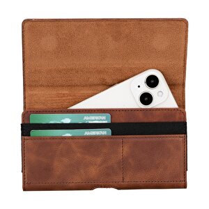 Titan 6.9 Inch Uyumlu Deri Kartlıklı Kılıf Antik Taba