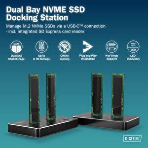 Digitus Nvme Klonlama İstasyonu 2xm.2 Ssd Usb-c 10gbps Sata/nvme Hot-swap