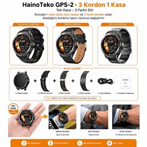 Hainoteko Gps-2 Akıllı Saat Gps Özellikli Amoled Ekran 3 Atm Su Geçirmez 3 Kordonlu Bluetooth Aramalı Siyah