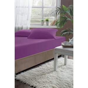 Pamuk Saten Lastikli Çarşaf 200x200 Mürdüm